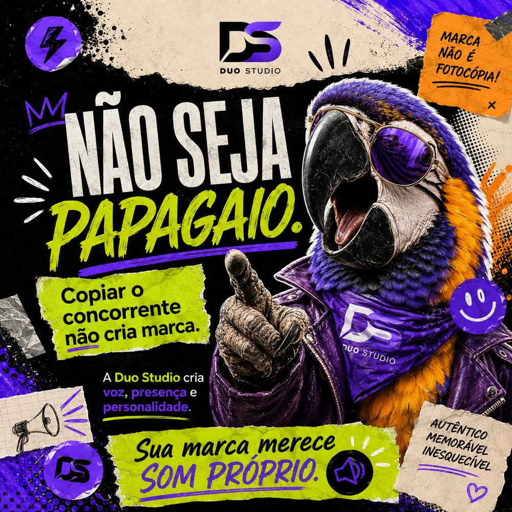 Arte da Duo Studio — Não seja papagaio. Copiar o concorrente não cria marca.