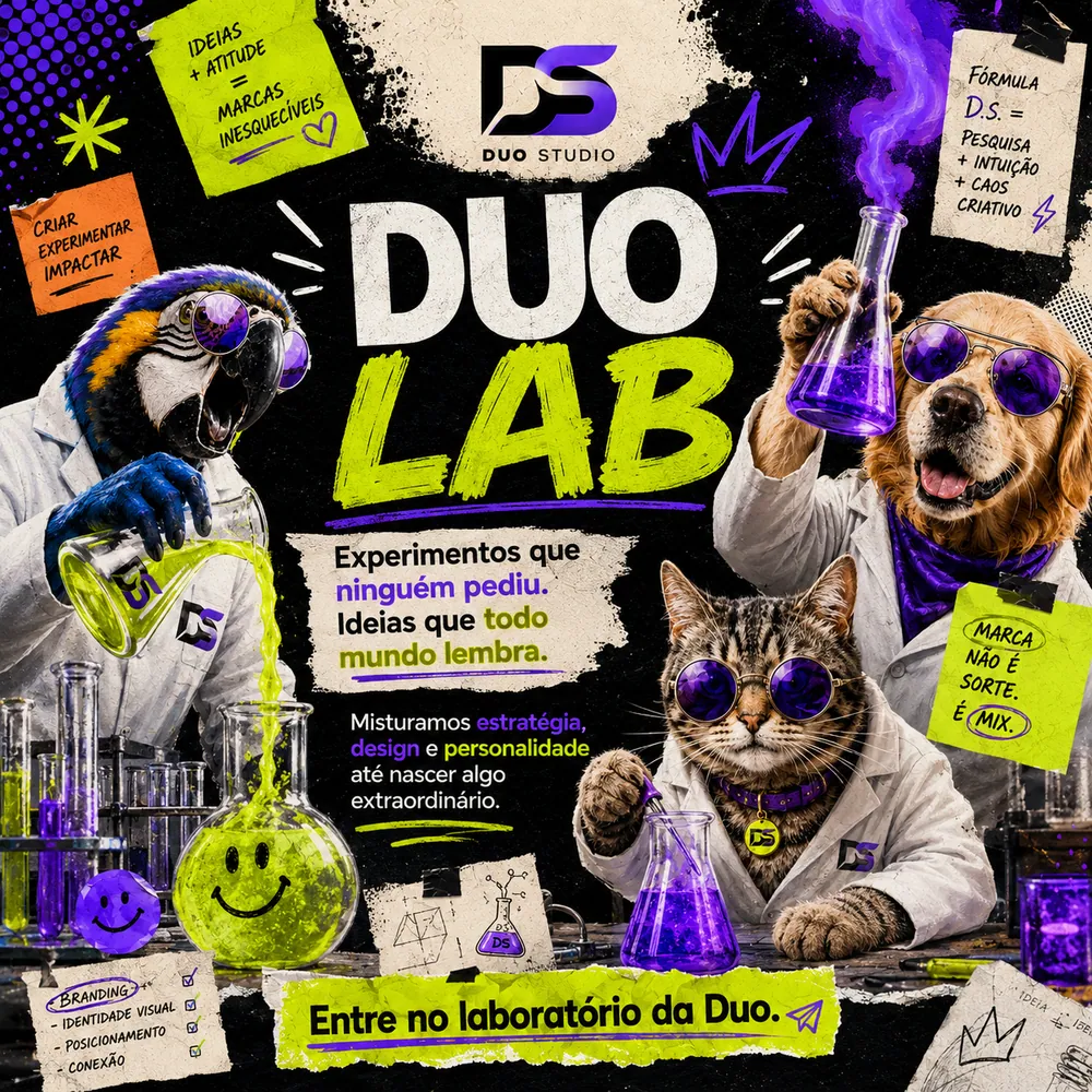 Arte da Duo Studio — Duo Lab: experimentos que ninguém pediu, ideias que todo mundo lembra.